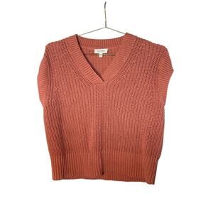 Haven Warm & Cozy Knit Sweater Vest Rust Orange V Neck Sleeveless Top Small